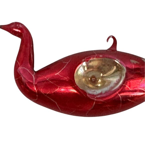 Antique Lauscha Glass Bird Ornament Red Reflector Spun Glass Tail 1930s–40s Germ - Picture 5 of 7